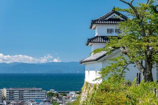 Burg Hikone mit Blick auf den Biwa-See 